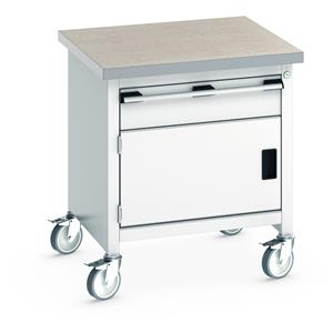 750mm Wide Moveable Engineers Storage Bench with drawers and Cabinets Bott Mobile Bench Lino Top 750Wx750Dx840mmH- 1 Drwr,1 Cupbd